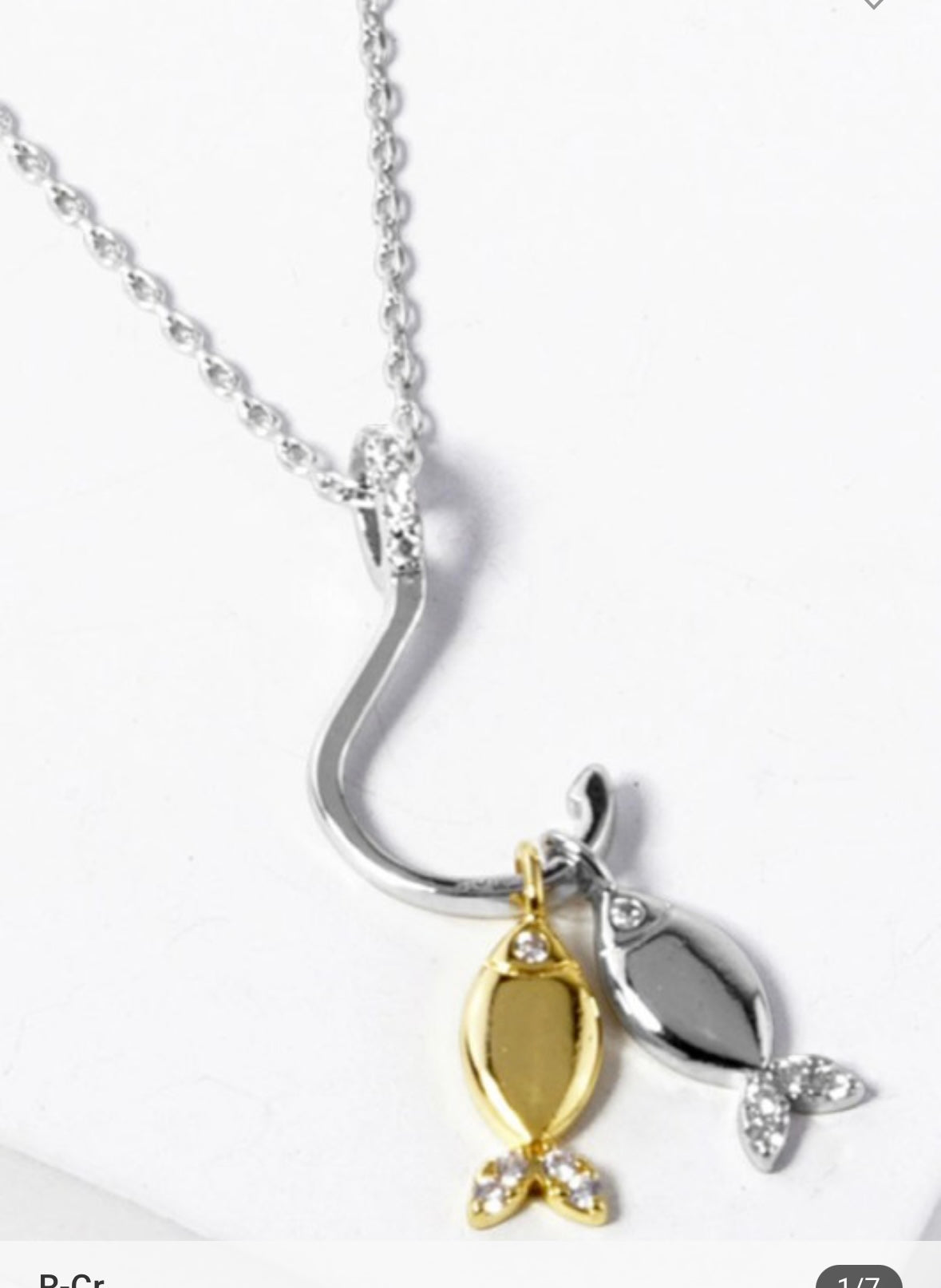 White Gold Dipped Hook with Fish Necklace