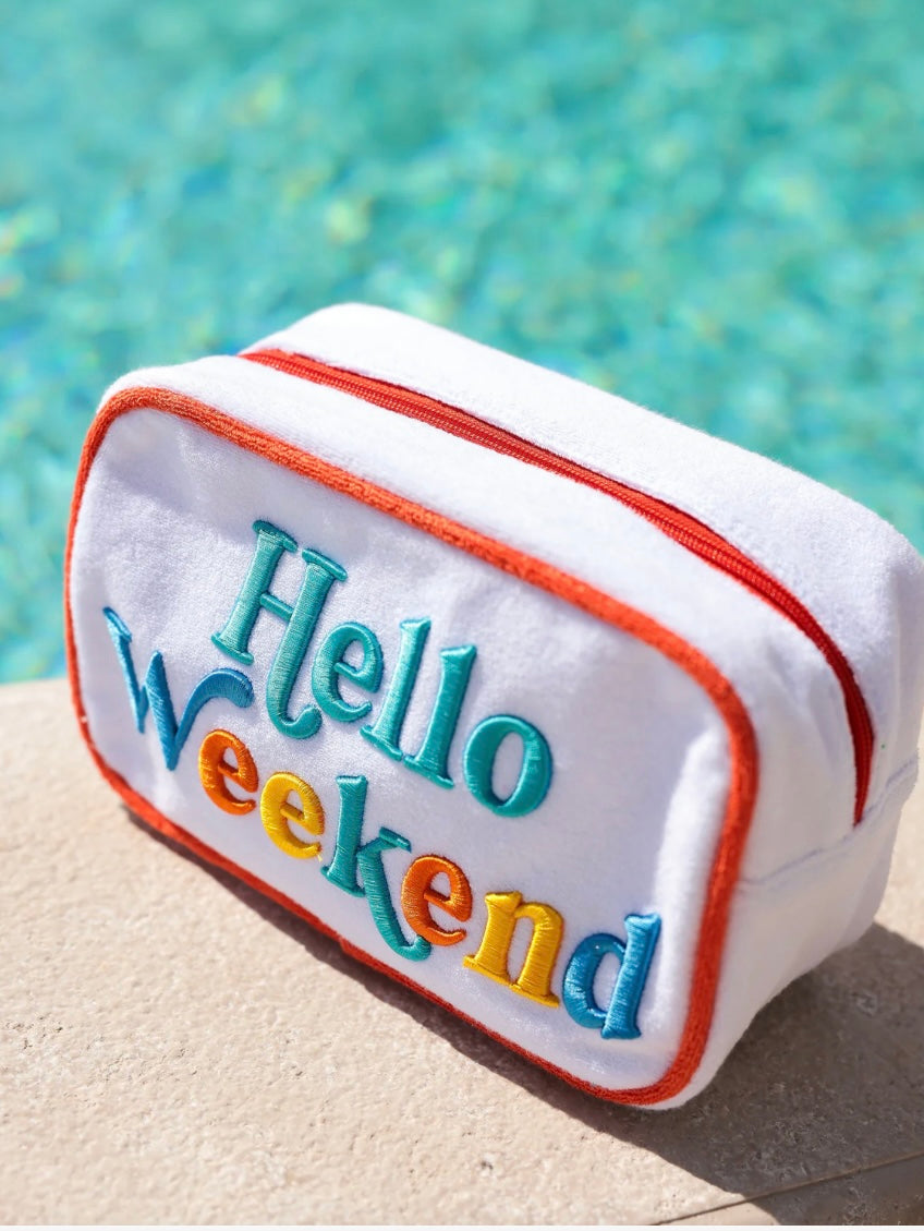 Shiraleah Cabana "Hello Weekend" Medium Zip Pouch, White