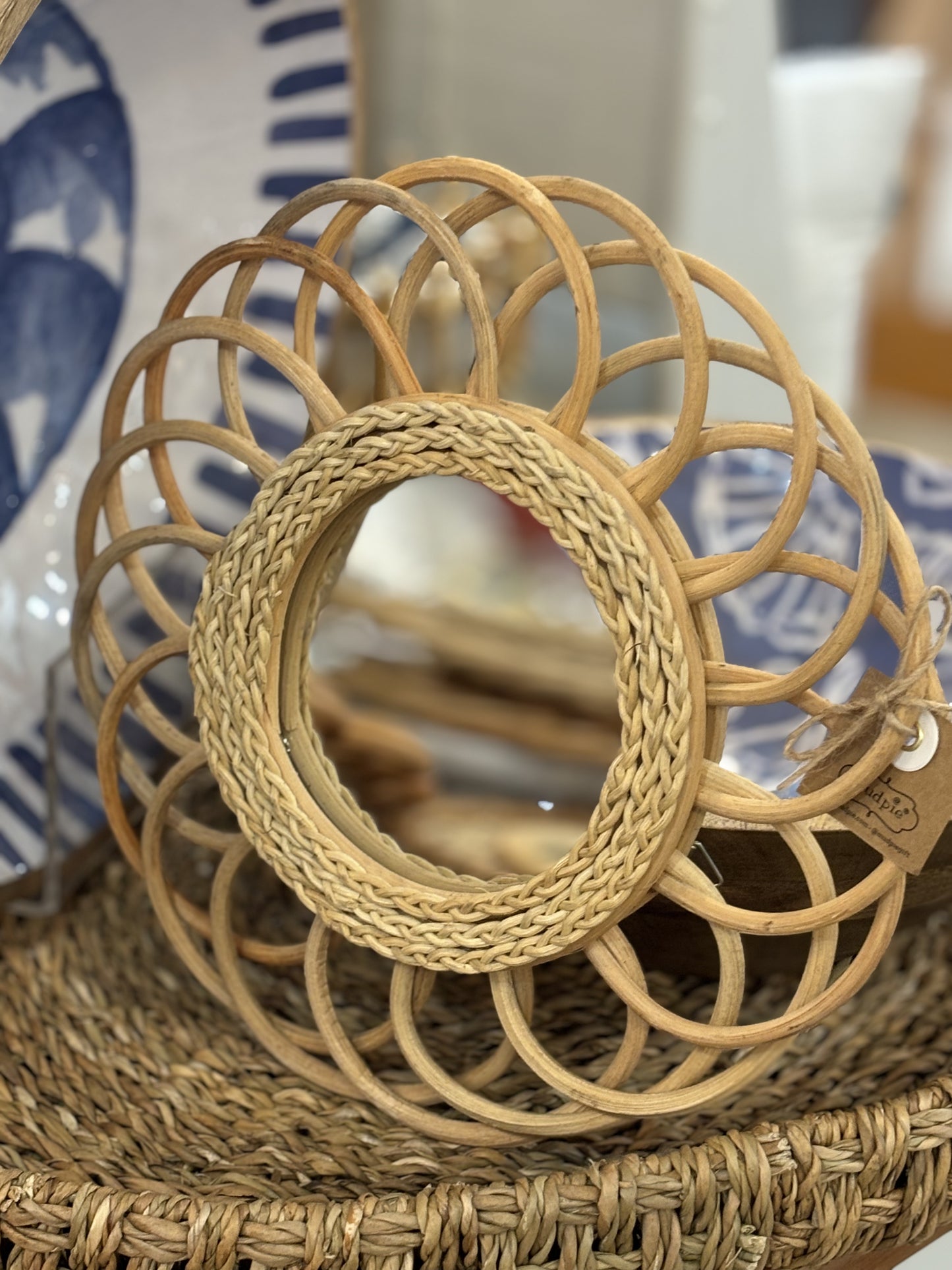 Mud Pie Boho Rattan Round Mirrors