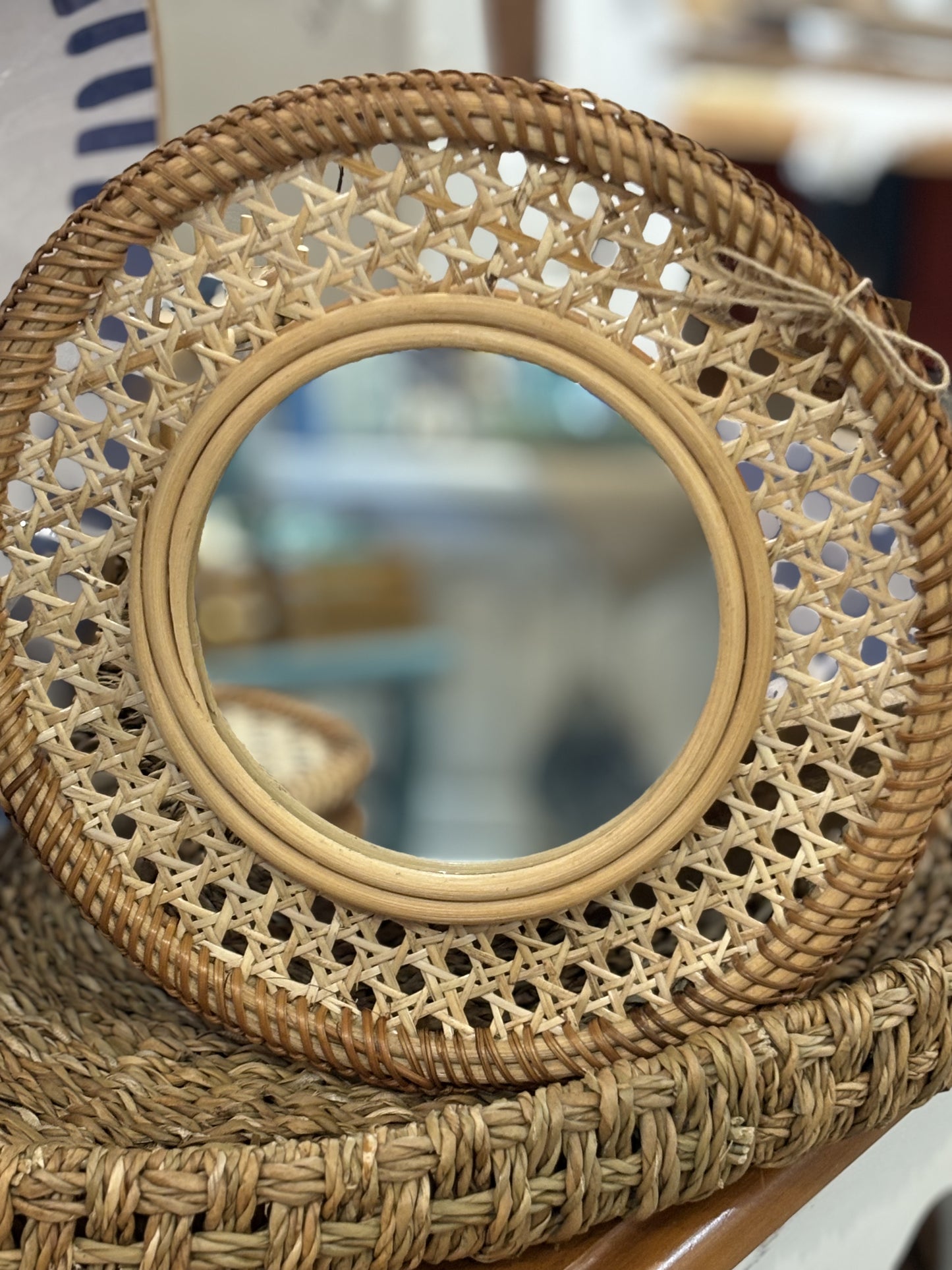 Mud Pie Boho Rattan Round Mirrors