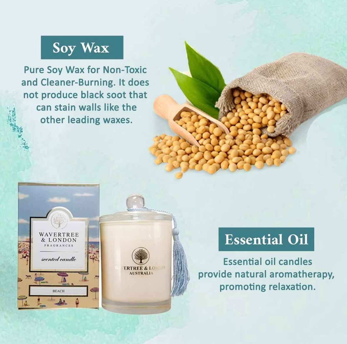 Wavertree & London Organic Beach Scent Soy Wax Candle 12oz / 60 Hours