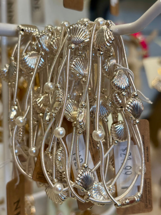 Silver Seashell Bracelet Set! 5 Strands!