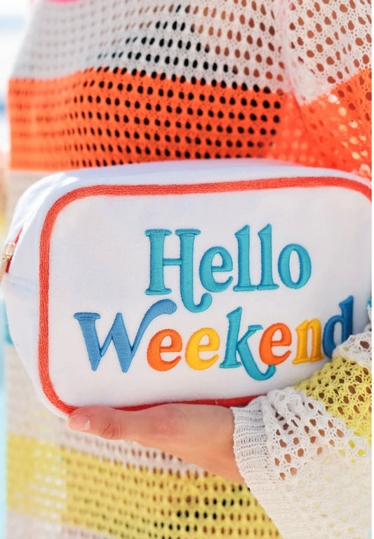 Shiraleah Cabana "Hello Weekend" Medium Zip Pouch, White