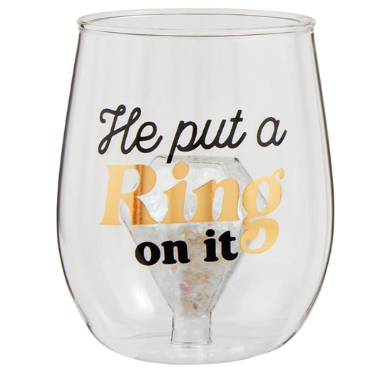 Mud Pie Wedding 16 oz WINE GLASSES, Put A Ring on It